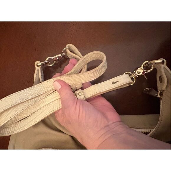 BRAHMIN - EUC Nylon & Croc-Embossed Leather Crossbody Bag in Tan & Cream - Picture 14 of 16